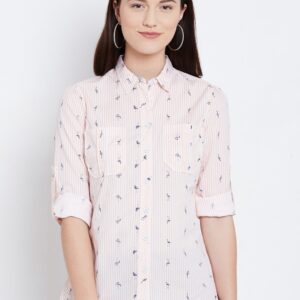 Will Lifestyle Peach-Coloured Striped Casual Shirt