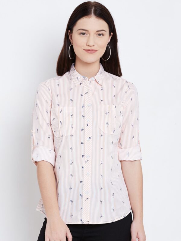 Will Lifestyle Peach-Coloured Striped Casual Shirt