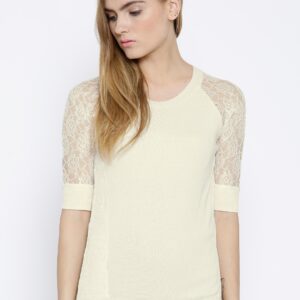 Wills Lifestyle Cream-Coloured Lace Detail Top