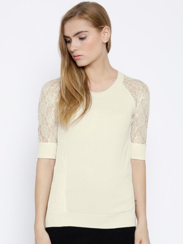 Wills Lifestyle Cream-Coloured Lace Detail Top