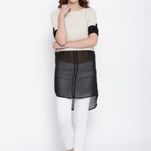 Wills Lifestyle Off-White  Black Patterned High-Low Tunic