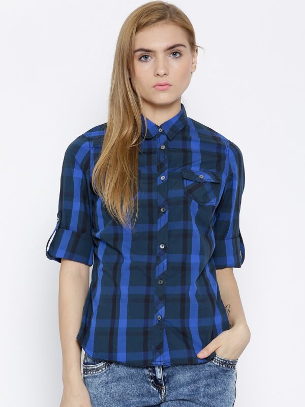 Wills Lifestyle Blue Checked Shirt