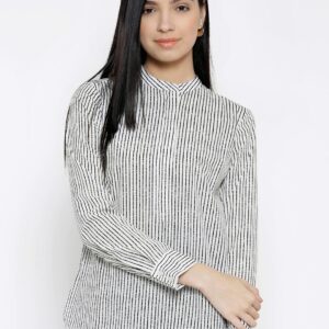 Wills Lifestyle White  Black Polyester Striped Top