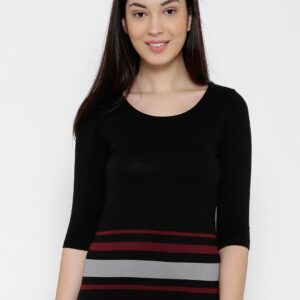 Wills Lifestyle Women Black Striped Regular Top