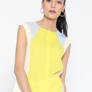 Wills Lifestyle Women Yellow Colorblocked Top