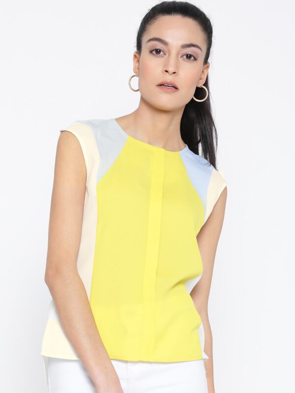 Wills Lifestyle Women Yellow Colorblocked Top