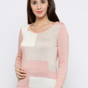 Wills Lifestyle Women Pink Colourblocked Fitted Top