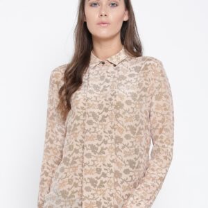 Wills Lifestyle Women Beige Silk Printed Casual Shirt