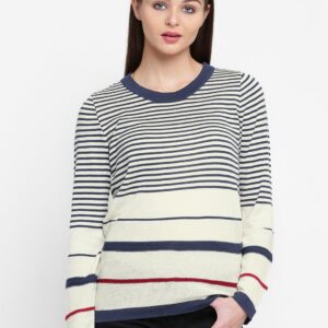 Wills Lifestyle Women Off-White  Navy Striped Top