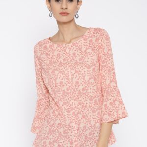 Wills Lifestyle Women Peach-Colored Floral Print A-Line Top