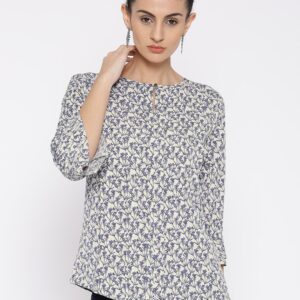 Wills Lifestyle Women Off-White Floral Print Pleated Top