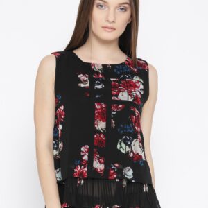 Wills Lifestyle Women Black  Red Printed A-Line Top