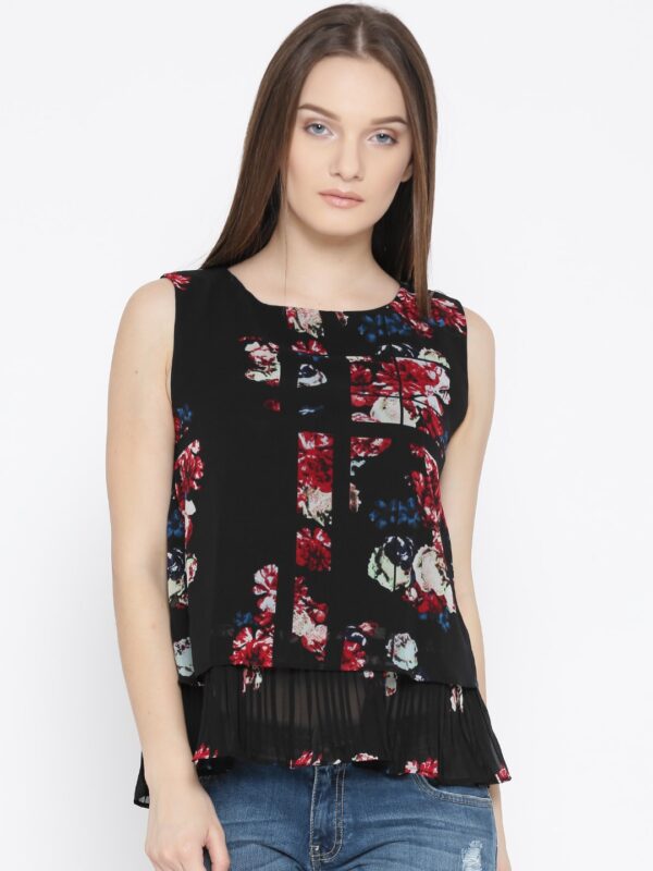 Wills Lifestyle Women Black  Red Printed A-Line Top