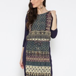 Wills Lifestyle Navy  Beige Printed Layered Tunic