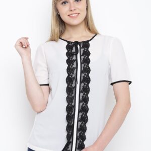 Wills Lifestyle Women Off-White Lace Detail Top