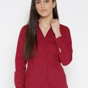 Wills Lifestyle Women Red Solid Formal Shirt