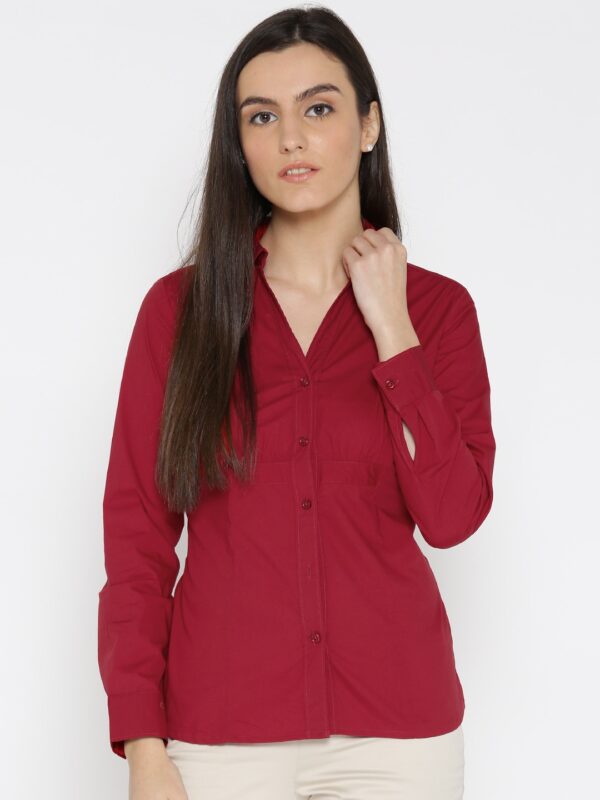 Wills Lifestyle Women Red Solid Formal Shirt