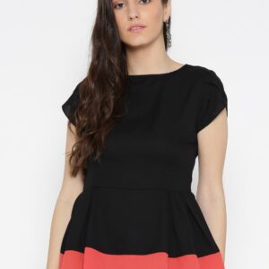 Wills Lifestyle Women Black Solid Peplum Top