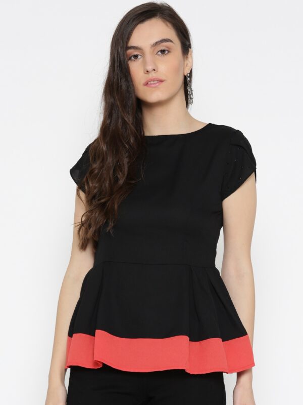 Wills Lifestyle Women Black Solid Peplum Top