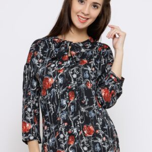 Wills Lifestyle Women Black Floral Print Top