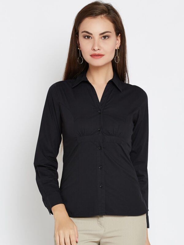 Wills Lifestyle Women Black Solid Formal Shirt