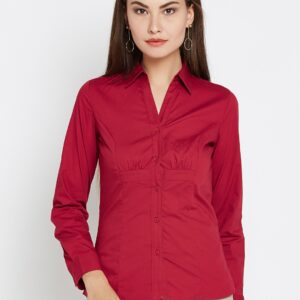 Wills Lifestyle Women Red Solid Formal Shirt