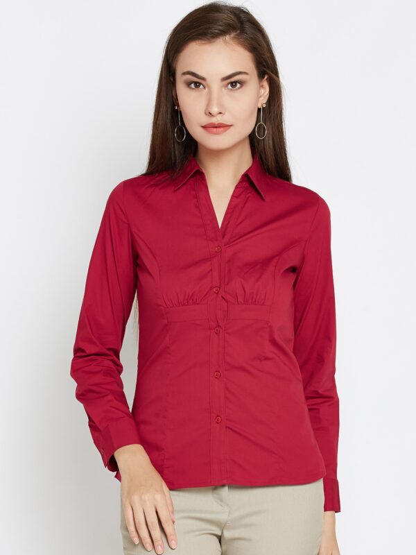 Wills Lifestyle Women Red Solid Formal Shirt