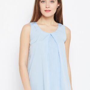 Wills Lifestyle Women Blue Solid A-Line Top with Tucks