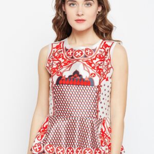 Wills Lifestyle Women Off-White  Red Printed Peplum Top