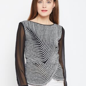 Wills Lifestyle Women Black  Off-White Self-Design Top