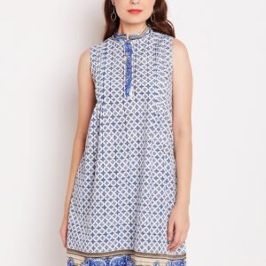 Wills Lifestyle White  Navy Printed Tunic