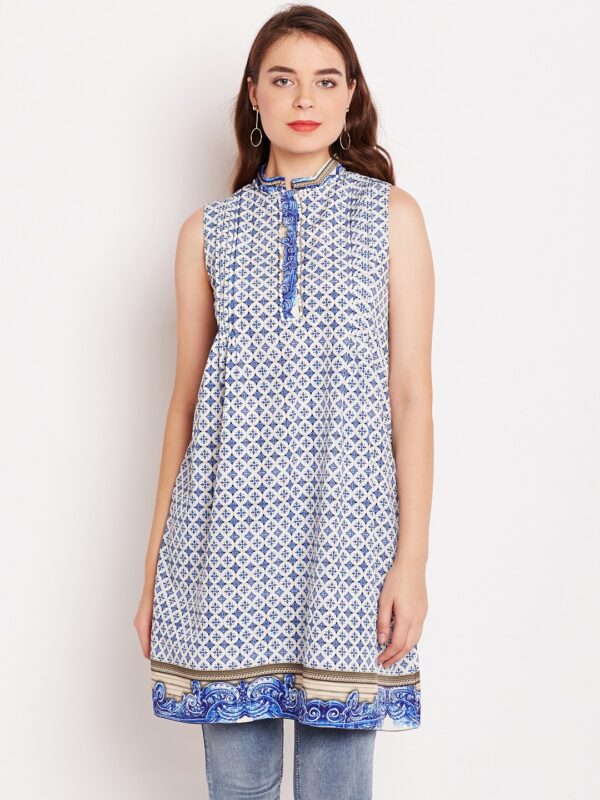 Wills Lifestyle White  Navy Printed Tunic