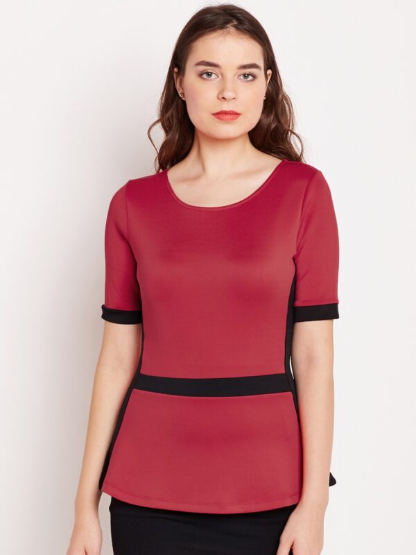 Wills Lifestyle Women Red Solid Cinched Waist Top