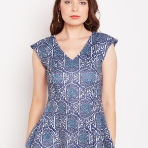 Wills Lifestyle Women Navy  White Printed Peplum Top