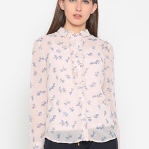 Wills Lifestyle Women Peach-Colored Printed Shirt Style Top