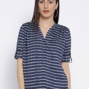 Wills Lifestyle Women Navy Blue Striped Top