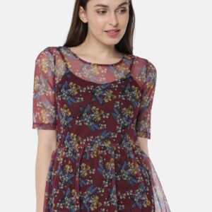 Wills Lifestyle Women Maroon Printed Top