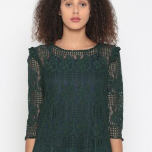 Wills Lifestyle Women Green Self-Design Top