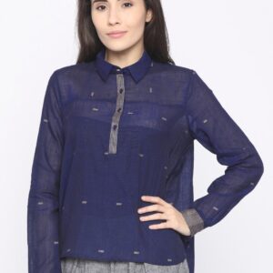 Wills Lifestyle Women Navy Self Design Top