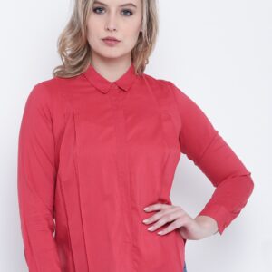 Wills Lifestyle Women Red Regular Fit Solid Casual Shirt