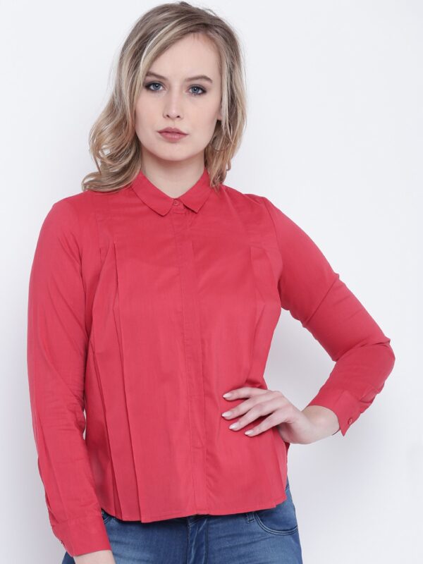 Wills Lifestyle Women Red Regular Fit Solid Casual Shirt