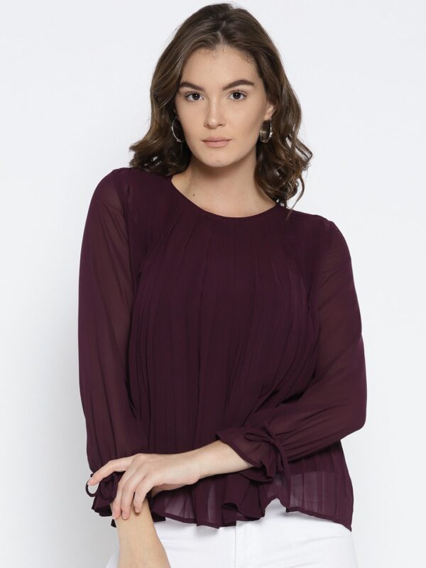 Wills Lifestyle Women Burgundy Solid Top