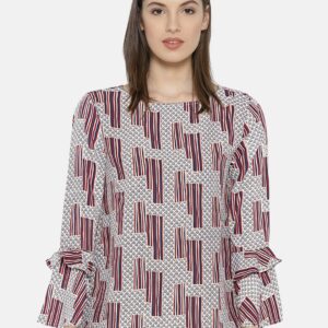 Wills Lifestyle Women Taupe  Maroon Printed Top