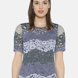 Wills Lifestyle Women Blue  Grey Lace Top