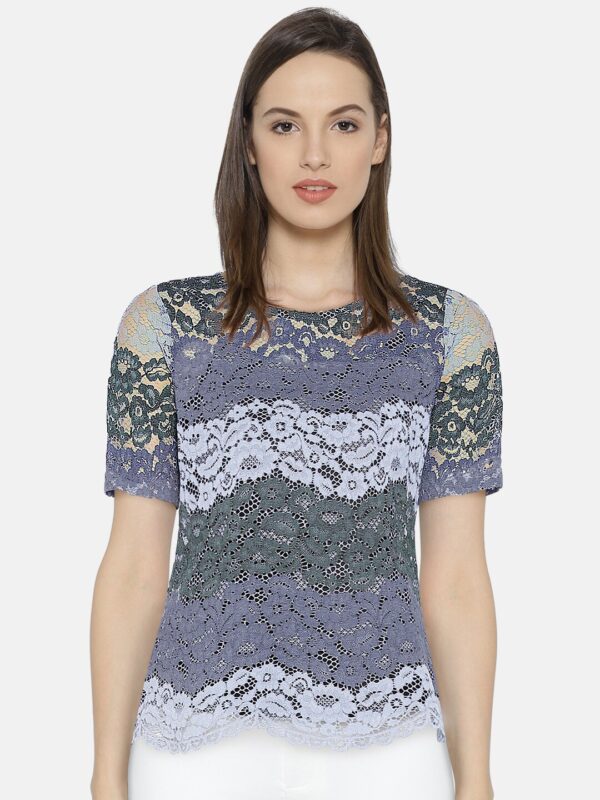 Wills Lifestyle Women Blue  Grey Lace Top