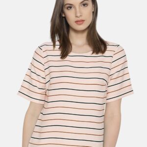 Wills Lifestyle Women Peach-Coloured Striped Top