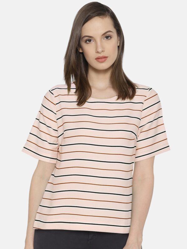 Wills Lifestyle Women Peach-Coloured Striped Top