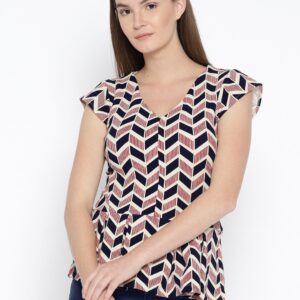 Wills Lifestyle Women Cream-Co lored  Black Printed A-Line Top