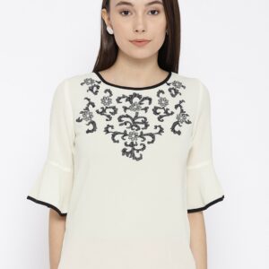 Wills Lifestyle Women Off-White Self Design Top