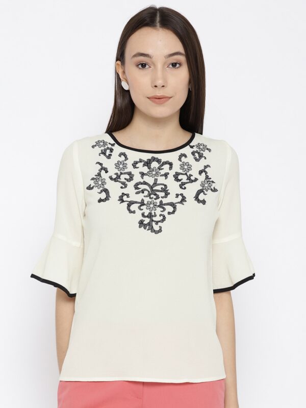 Wills Lifestyle Women Off-White Self Design Top